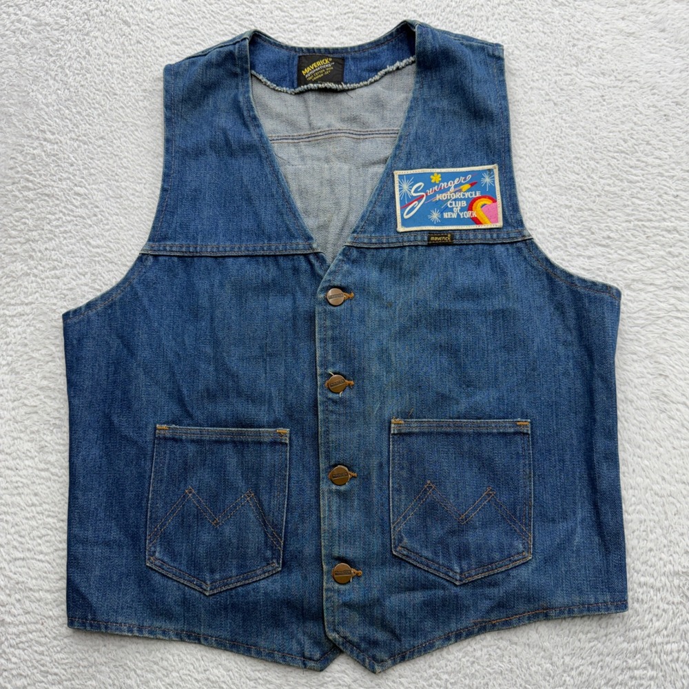Vintage Maverick‎ Denim Vest Swinger Motorcycle Club of New York Blue 70s USA